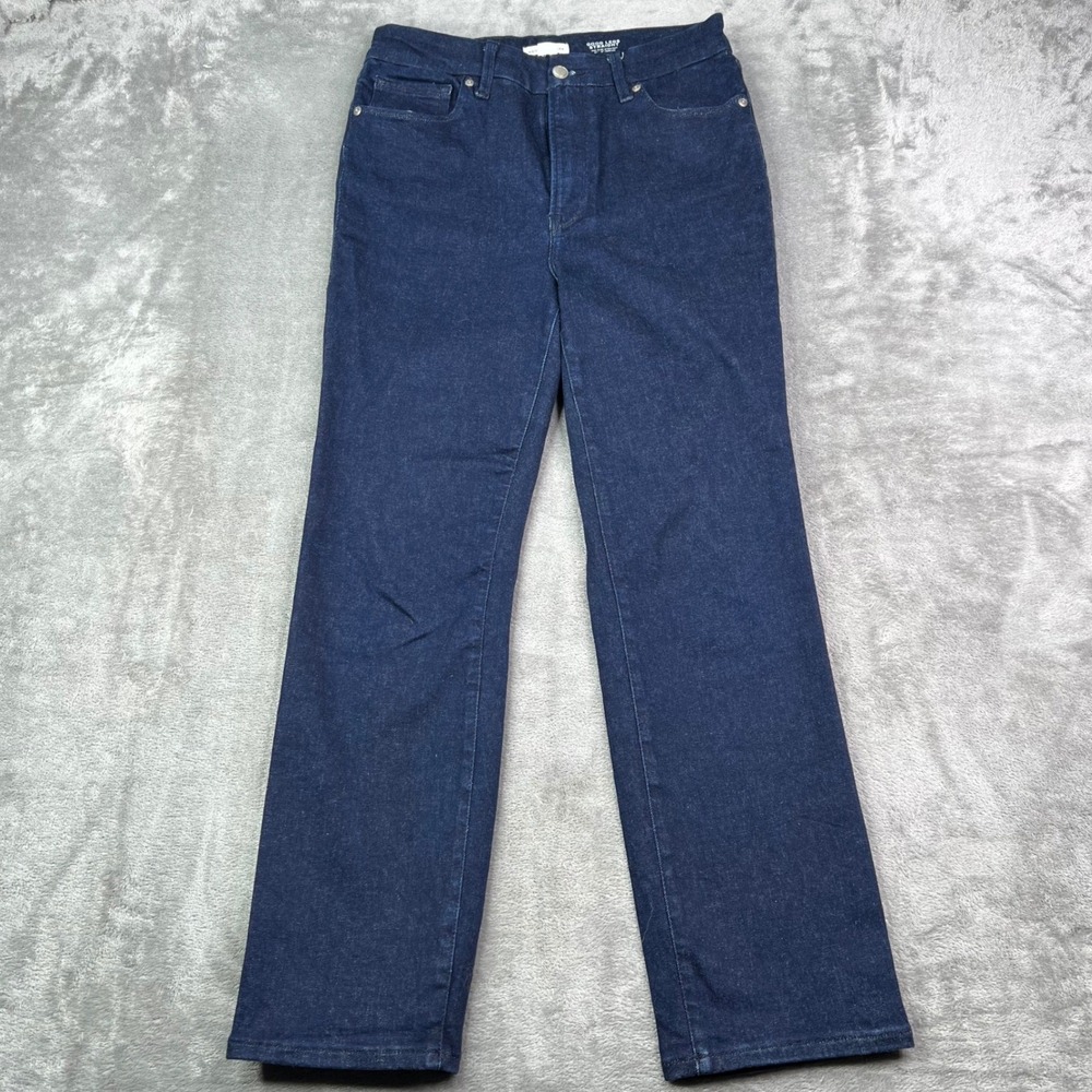 Good American Good Legs Straight Jeans Womens 6-12 Dark Blue Stretch Mid Rise